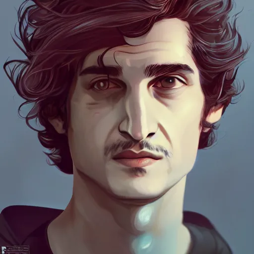 Image similar to louis garrel portrait, arcane netflix, arcane jayce, arcane vi, arcane jinx, concept portrait, riot, acrace catoon, detailed expression, high quality, cinematic lighting, fantasy, reflective, spotlight, digital artwork