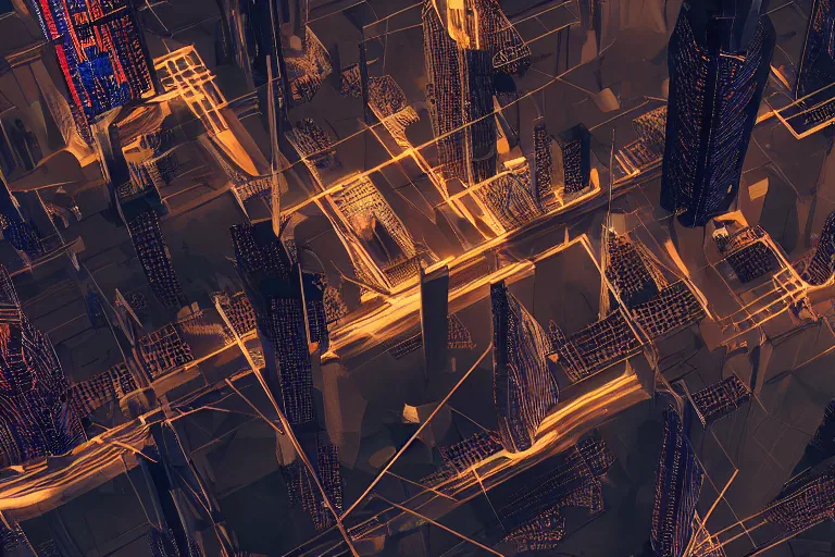 Prompt: abstract depiction of a complex city where the connections are seen as streaks of intense light, ultradetailed, polished, cyberpunk style, 8 k, octane render, trending on cgsociety