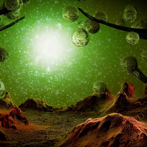 Image similar to surface of an alien planet with bubbly trees t