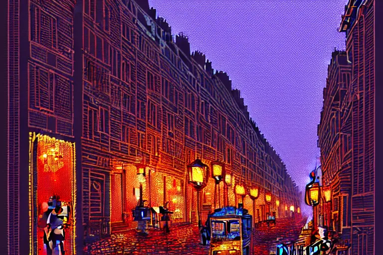 Image similar to a city street in paris under the dark sun, beautiful detailed pixelart by albertov, intricate details, beautiful, dithered gradients, volumetric lighting, cgsociety, artstation, smooth, sharp focus, 2 d illustration, amazing art by dan mumford