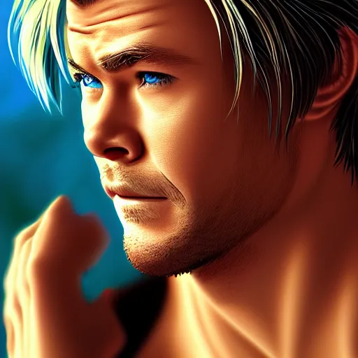 Prompt: Chris Hemsworth in an anime portrait style, intricate, detailed, photorealistic, trending on artstation, studio lighting, 4k, 8k