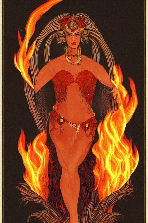 Prompt: Full Portrait of the goddess of fire, illustration