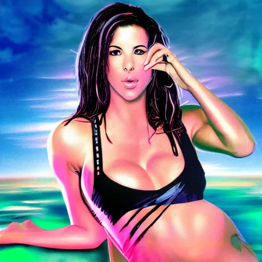 Prompt: a highly detailed and realistic album cover of Kelly Monaco in a vaporwave artwork composition, with Microsoft Windows98 logo