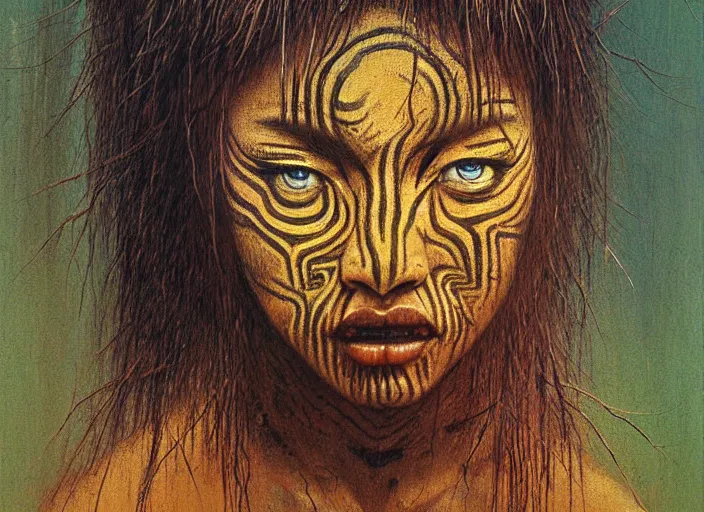 Yanomami Young Female In Tribal Painting By Beksinski, | Stable ...