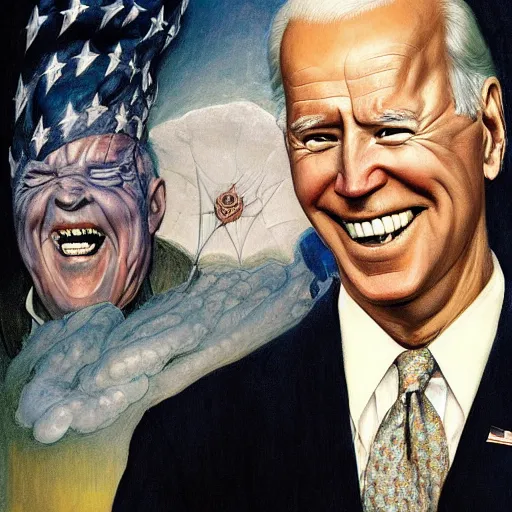 Image similar to terrifying, surreal portrait of joe biden by j. c. leyendecker, bosch, william blake, stephen gammell, jon mcnaughton, and beksinski