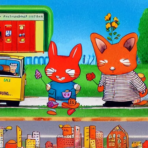 Prompt: a happy day by richard scarry