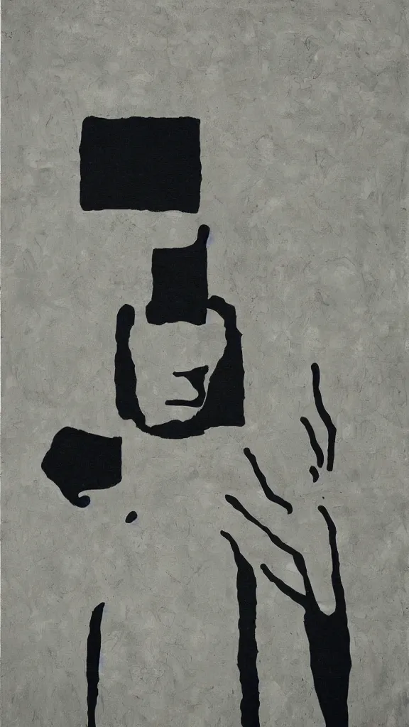 Image similar to abstract primitivism minimalism art painting, lines, forms, shapes, in style of rene magritte and banksy