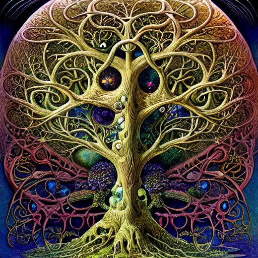 Image similar to tree of life by roger dean and andrew ferez, art forms of nature by ernst haeckel, divine chaos engine, symbolist, visionary, art nouveau, botanical fractal structures, organic, detailed, realistic, surreality