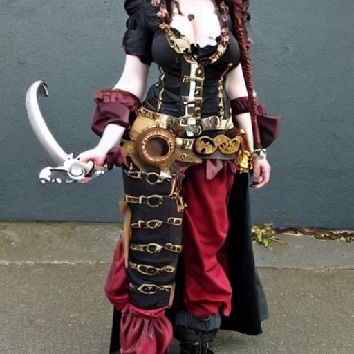 Prompt: full body photo steampunk female pirate