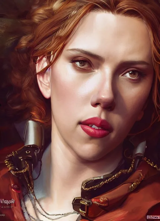 Prompt: portrait of scarlett johansson as a pirate, hyper detailed, digital art, trending in artstation, cinematic lighting, studio quality, smooth render, unreal engine 5 rendered, octane rendered, art style by klimt and nixeu and ian sprigger and wlop and krenz cushart.