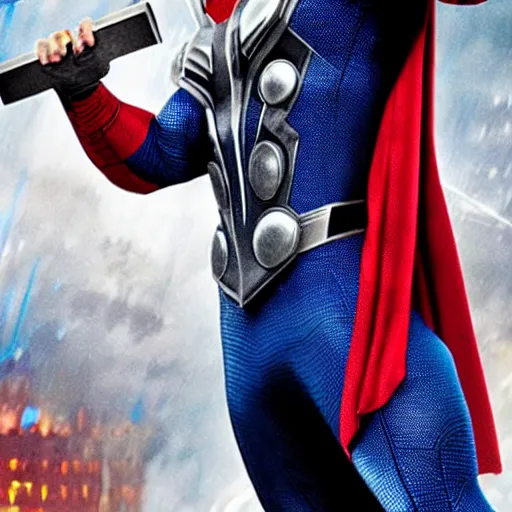 Image similar to thor in the spiderman suit