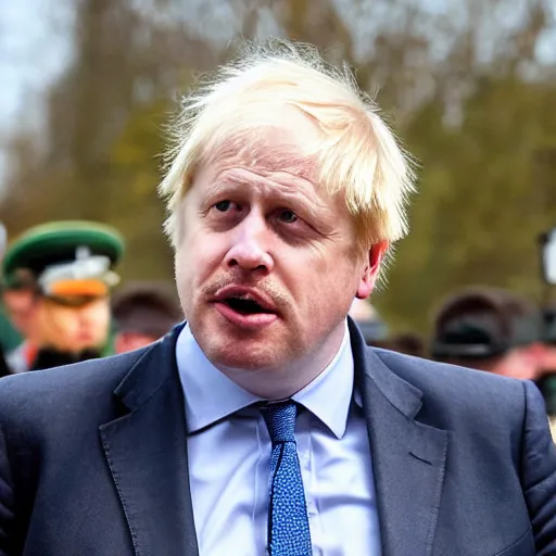 Image similar to medium shot photo of Boris Johnson with a hitler moustache, 4k, ultra HD