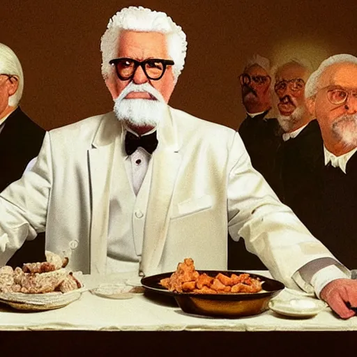 Image similar to colonel sanders at the last supper, photorealistic, 8k