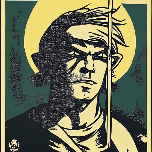 Image similar to Portrait of Link from Zelda by Shepard Fairey and Maurice Sendak