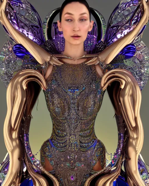 Image similar to a highly detailed metahuman 4 k close up render of an alien goddess bella hadid monument nataraja in iris van herpen dress schiaparelli in diamonds crystals swarovski and jewelry iridescent in style of alphonse mucha gustav klimt trending on artstation made in unreal engine 4