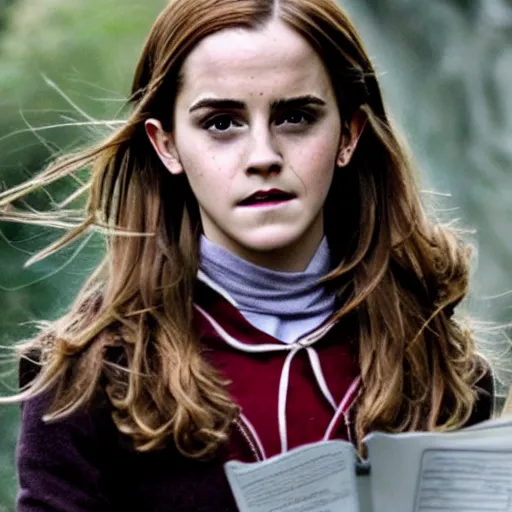 Prompt: photograph. emma watson as hermione granger. behind the scenes. harry potter film set. extremely detailed. 4 k. award winning.