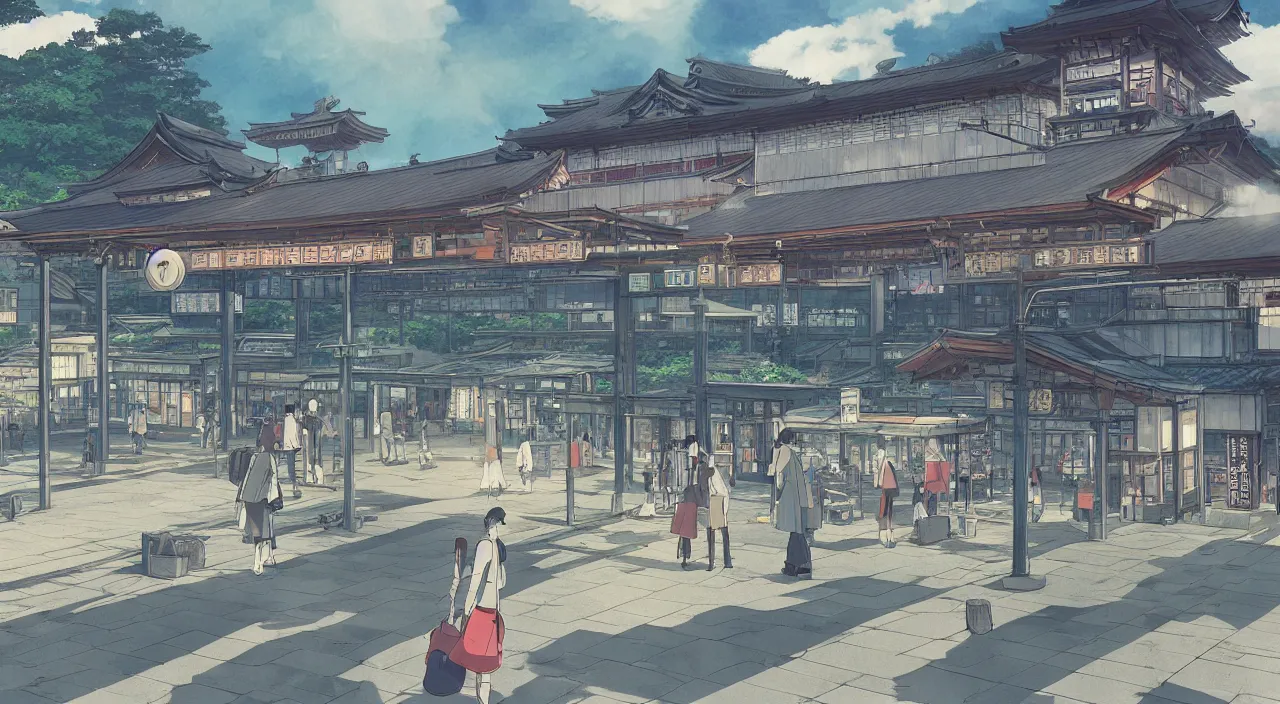 Image similar to The Train Station at Rural Japan, Anime concept art by Makoto Shinkai