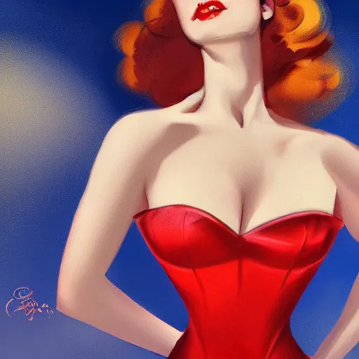 Image similar to an illustration in the style of gil elvgren and in the style of charlie bowater.