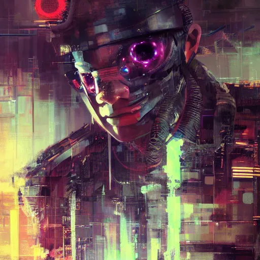 Image similar to highly detailed portrait of a cyber ninja in a futuristic buddhist temple by wadim kashin, dark colors, high contrast