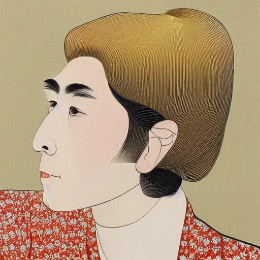 Image similar to “ charley matthew portrait by ikenaga yasunari and ayana otake and ko rakusui, 6 0 s poster, drawing, realistic, sharp focus, japanese, dreamy, nostalgia, faded, golden hues, floral clothes ”