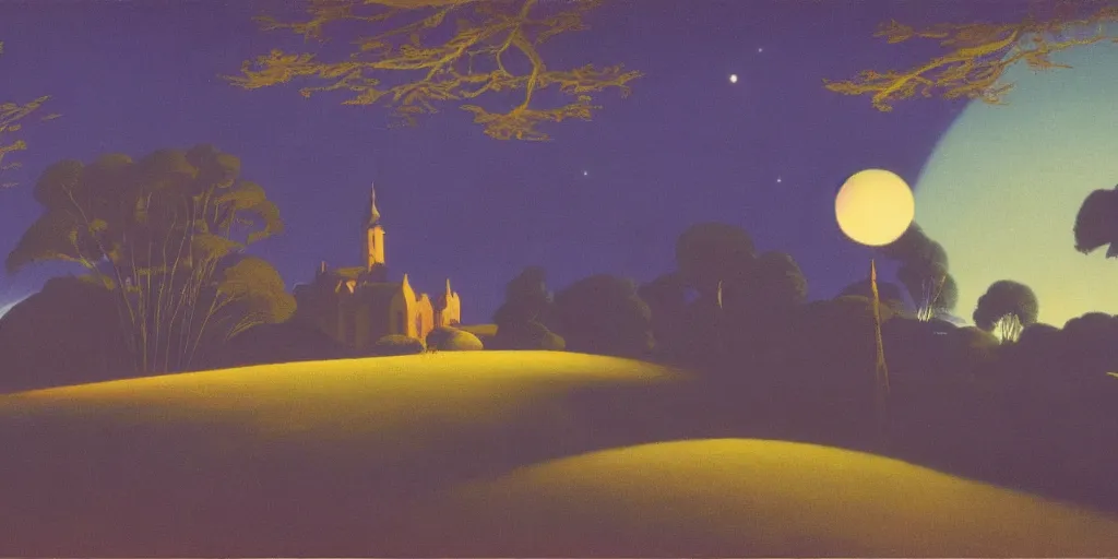 Image similar to a night landscape background, rob gonsavles, eyvind earle, heade martin johnson, edward hopper, armstrong rolf