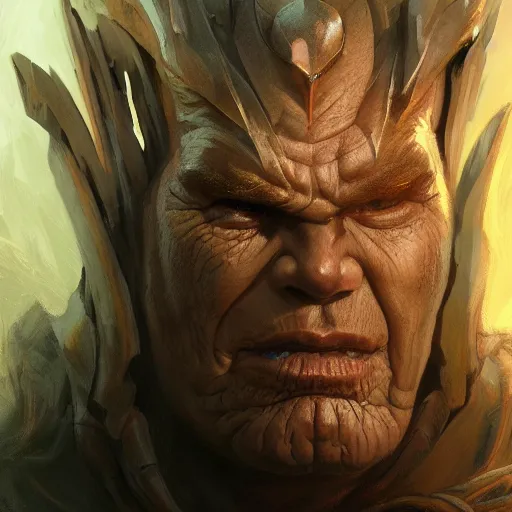 Prompt: closeup portrait shot of olivier richters as destruction of the endless, the sandman, herculean thanos, conan the barbarian, highly detailed, digital painting, artstation, concept art, soft focus, depth of field, artgerm, tomasz alen kopera, peter mohrbacher, donato giancola, wlop, boris vallejo