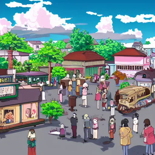 Prompt: small town in anime style