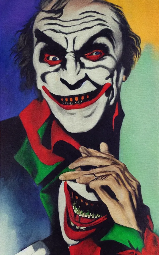 Prompt: portrait of conrad veidt the man who laughs joker grin, award winning oil painting, sharp color palette