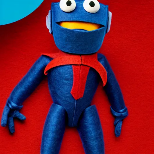 Image similar to omni - man as a muppet. highly detailed felt. hyper real photo. 4 k.