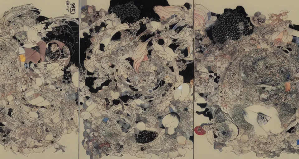 Image similar to the two complementary forces that make up all aspects and phenomena of life, by Yoshitaka Amano,