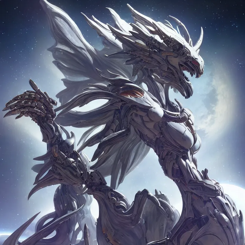 Prompt: goddess shot, galactic sized stunning beautiful anthropomorphic robot mecha female dragon, in space, larger than planets, holding the earth, the earth a mere marble in her claws, detailed silver armor, epic proportions, epic scale, detailed digital art, ultra detailed, furry, macro art, dragon art, giantess, warframe fanart, furaffinity, deviantart, realistic