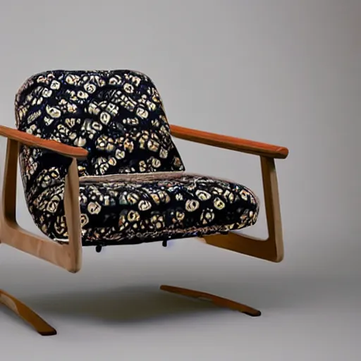 Prompt: a modern chair made from kimonos