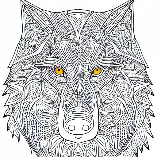 Prompt: full-body sideways wolf template base, digital line-art, simple, coloring book style, black and white, high quality, HD, 8K
