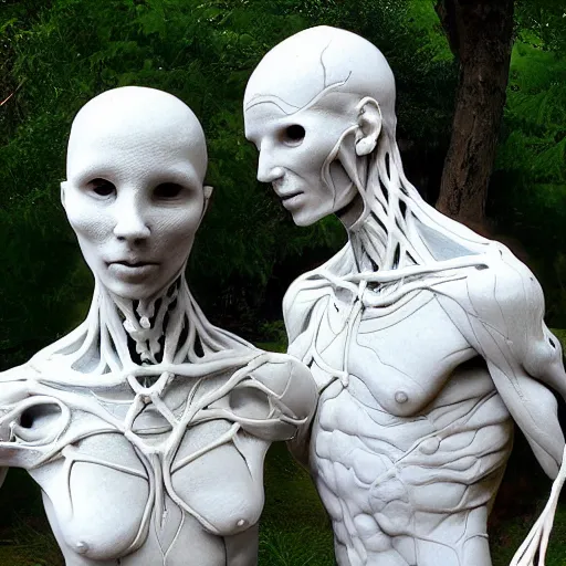 Image similar to dmt bodies. Mesh of human figures intertwined. earthen colors. Realistic, extremely anatomical marble sculptures. Sculpted by August Rodine.