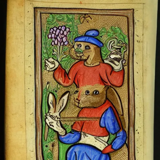 Prompt: rabbit smoking weed medieval illuminated manuscript