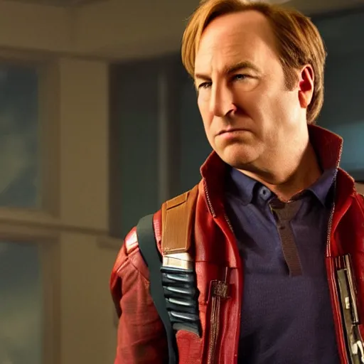 Prompt: Bob Odenkirk as Star Lord from Guardians of the Galaxy, photorealistic, cinematic lighting,