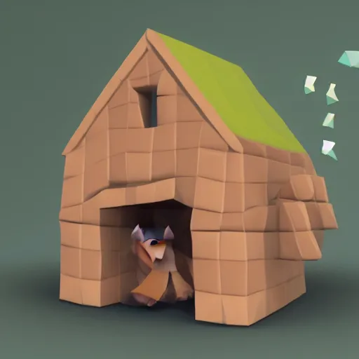 Image similar to a low poly creature inviting you into its house
