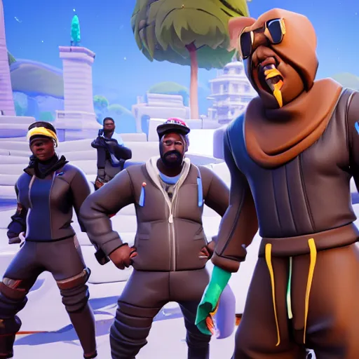 Image similar to kanye west in fortnite lobby 3 d avatar skin