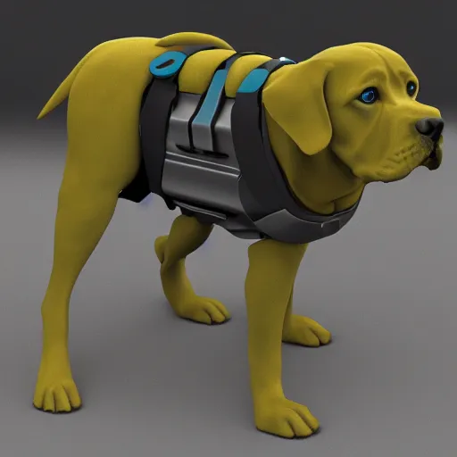 Image similar to a cybernetically enhanced dog, digital art, 3 d render, blender,