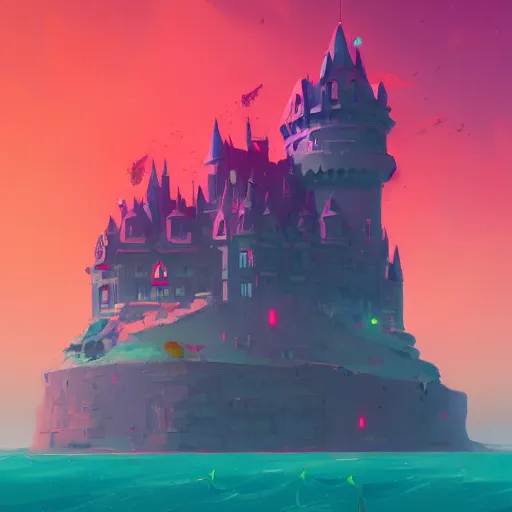 Image similar to a castle under a stunning sea by Anton Fadeev and Simon Stalenhag, trending on artstation