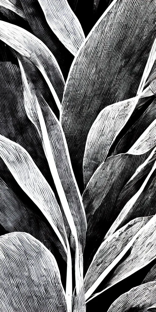 Prompt: abstract simple plant background texture black and white digital painting