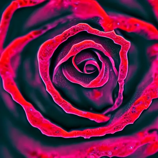 Image similar to award - winning macro of a beautiful black rose made of glowing molten magma