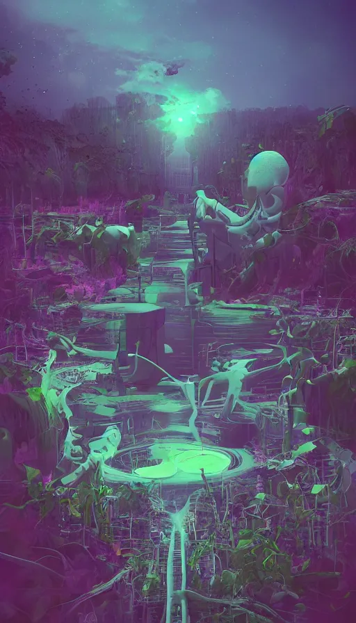 Image similar to life and death mixing together, by beeple