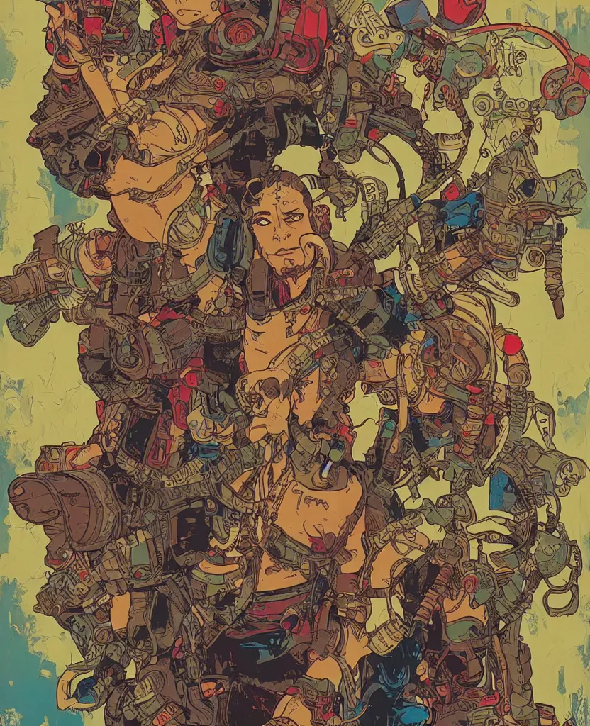 Image similar to ganesha, cyberpunk mercenary portrait illustration, pop art, splash painting, art by geof darrow, ashley wood, alphonse mucha, makoto shinkai