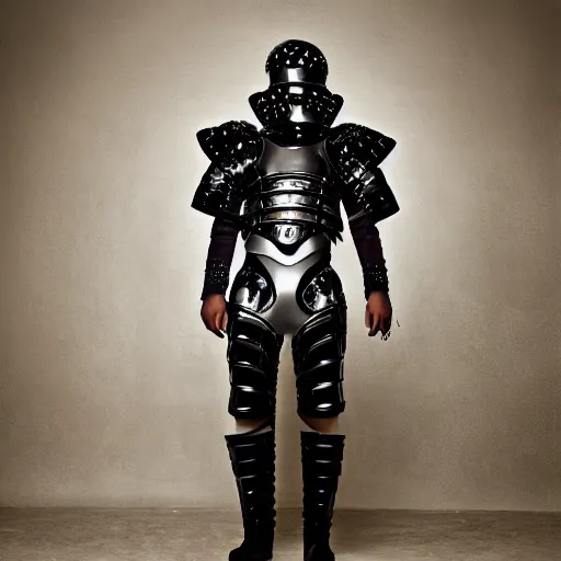 Image similar to a portrait of a beautiful young male wearing an alexander mcqueen armor made of plastic , photographed by andrew thomas huang, artistic