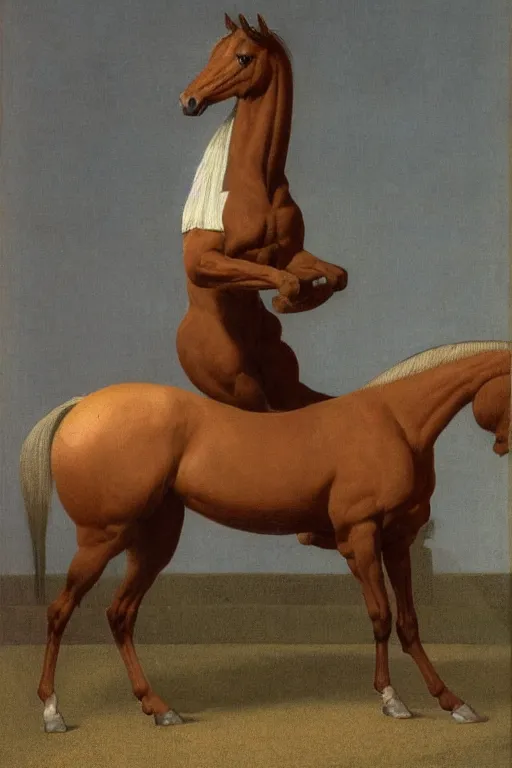 Prompt: a standing horse, contraposto, by george-stubbs