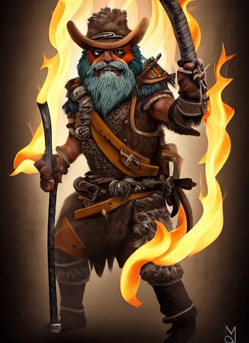 Image similar to bugbear ranger holding a fire sword, exquisite details, black beard, white background, by studio muti