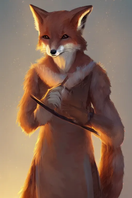 Image similar to an anthropomorphic medieval fox with a fluffy tail, backlighting, trending on artstation, digital art, furry art, trending on furaffinity, fantasy art, by kawacy