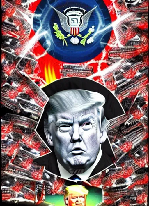 Image similar to david dees conspiracy image featuring donald trump and nuclear waste, hyper detailed