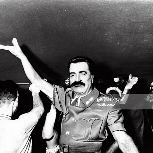 Image similar to stalin is the dj at a rave party, photography